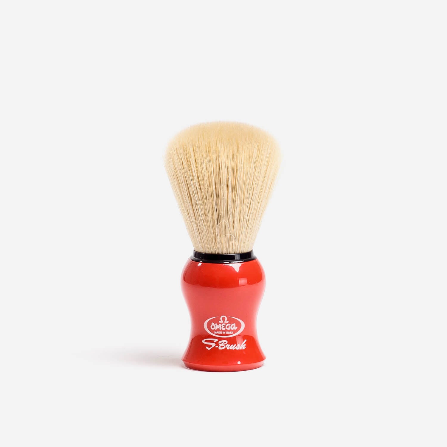 Omega S10065 Synthetic Fibre Shaving Brush with Red Handle image 0