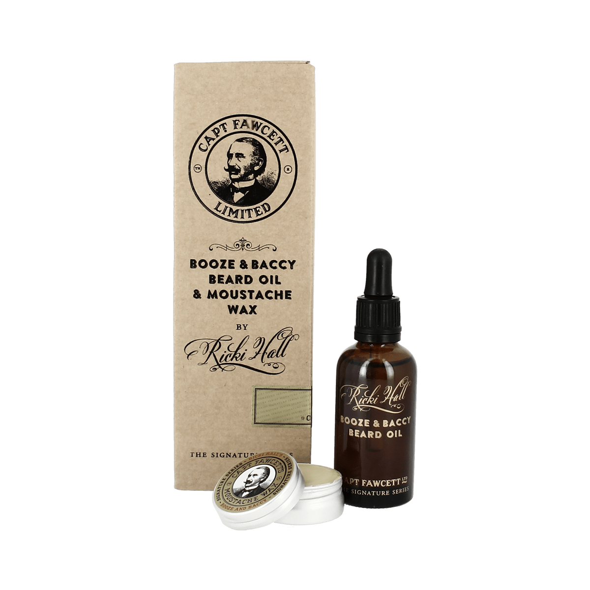 Captain Fawcett Booze and Baccy Beard Oil and Moustache Wax Set image 0