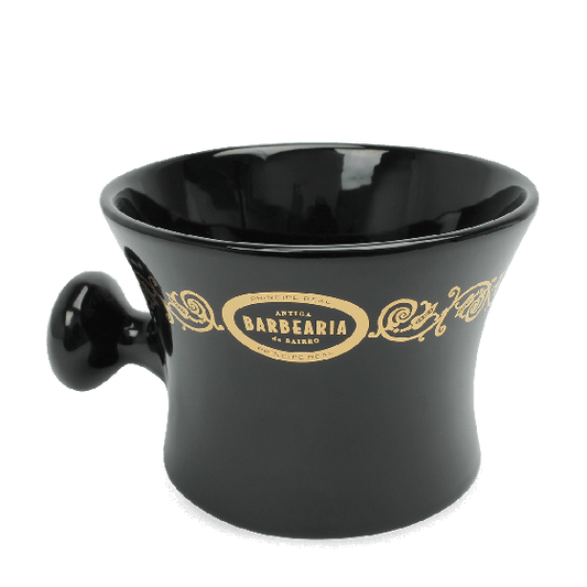 Antiga Barbearia de Bairro Gold and Black Shaving Mug image 0