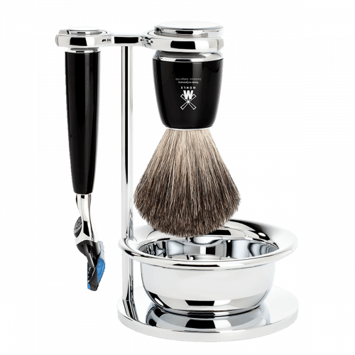MUHLE S81M226SF Rytmo Black 4-piece Pure Badger Resin Fusion Shaving Set image 0